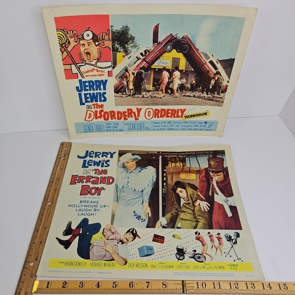 Jerry Lewis Lobby Card Lot (2) Disorderly Orderly & Errand Boy 1960s